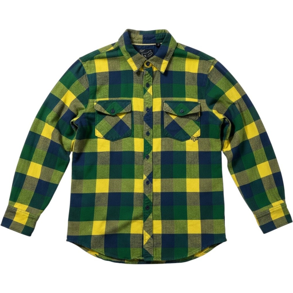 Fox Racing Flannel Shirt Mens M Green Yellow Blue Plaid Moto Skater Grunge Y2K